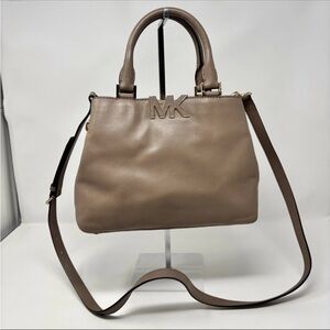 Michael Kors Florence Small Satchel Shoulder Bag Dark Dune Brown Leather